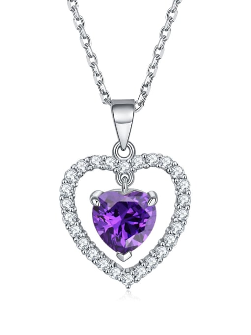 Purple Blue [February] 925 Sterling Silver Birthstone Heart Dainty Necklace